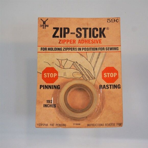 Vintage Sewing Seamstress Zip - Stick Zipper Adhesive By Zip-Pak Pat Pending - Picture 3 of 5